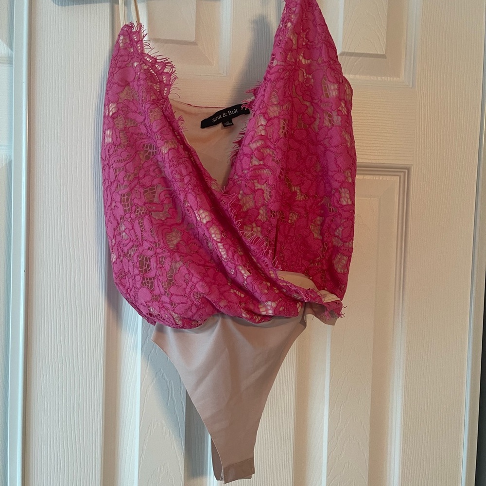 Pink lace bodysuit